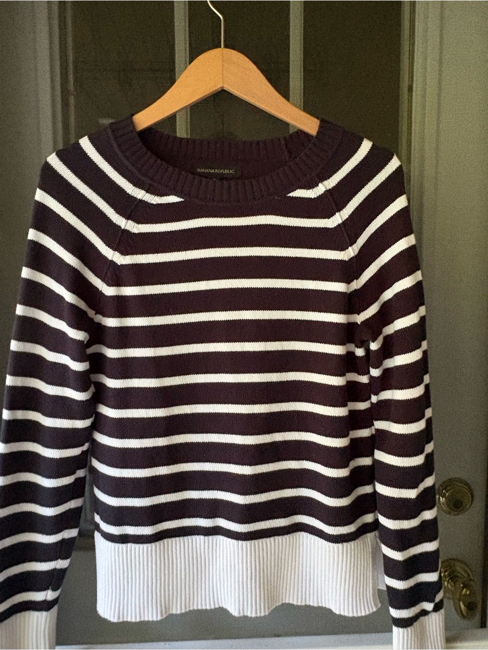 Banana Republic Navy and White Striped Crewneck Sweater